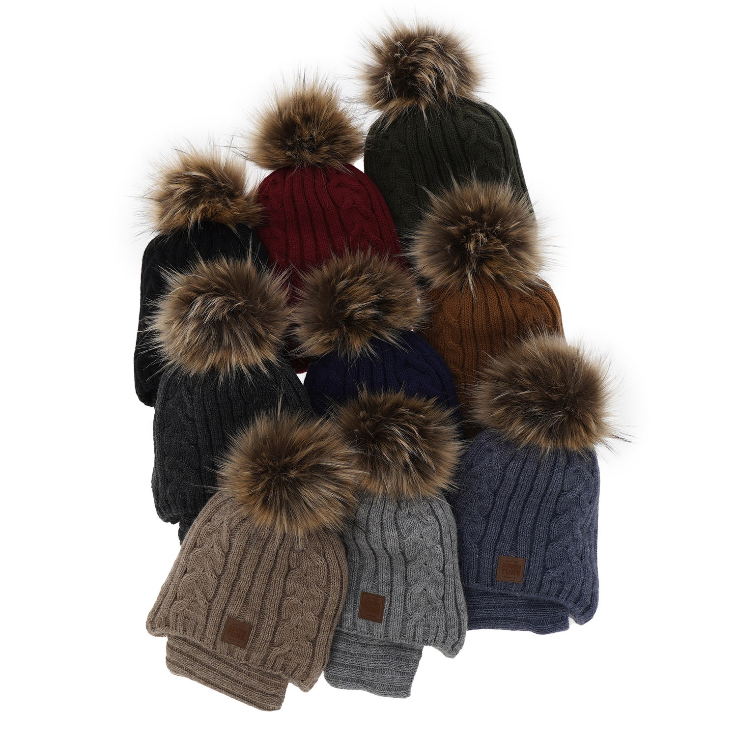 Jongens winter set muts en buissjaal, khaki, met garen pompon, Casper