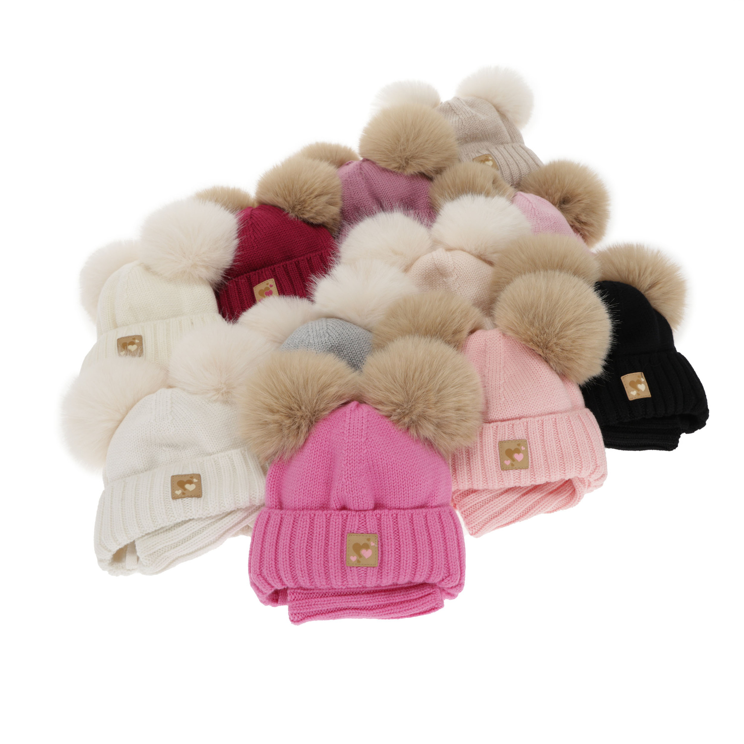 Meisjes muts en col, winter set, roze, 100% merinowol, gevoerd met wollen fleece, Ronia