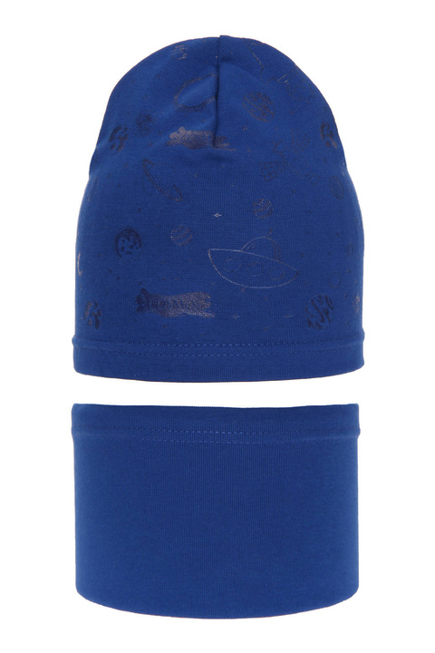 Jongens herfst/lente set muts en buissjaal, blauw, katoenen, Kosmos