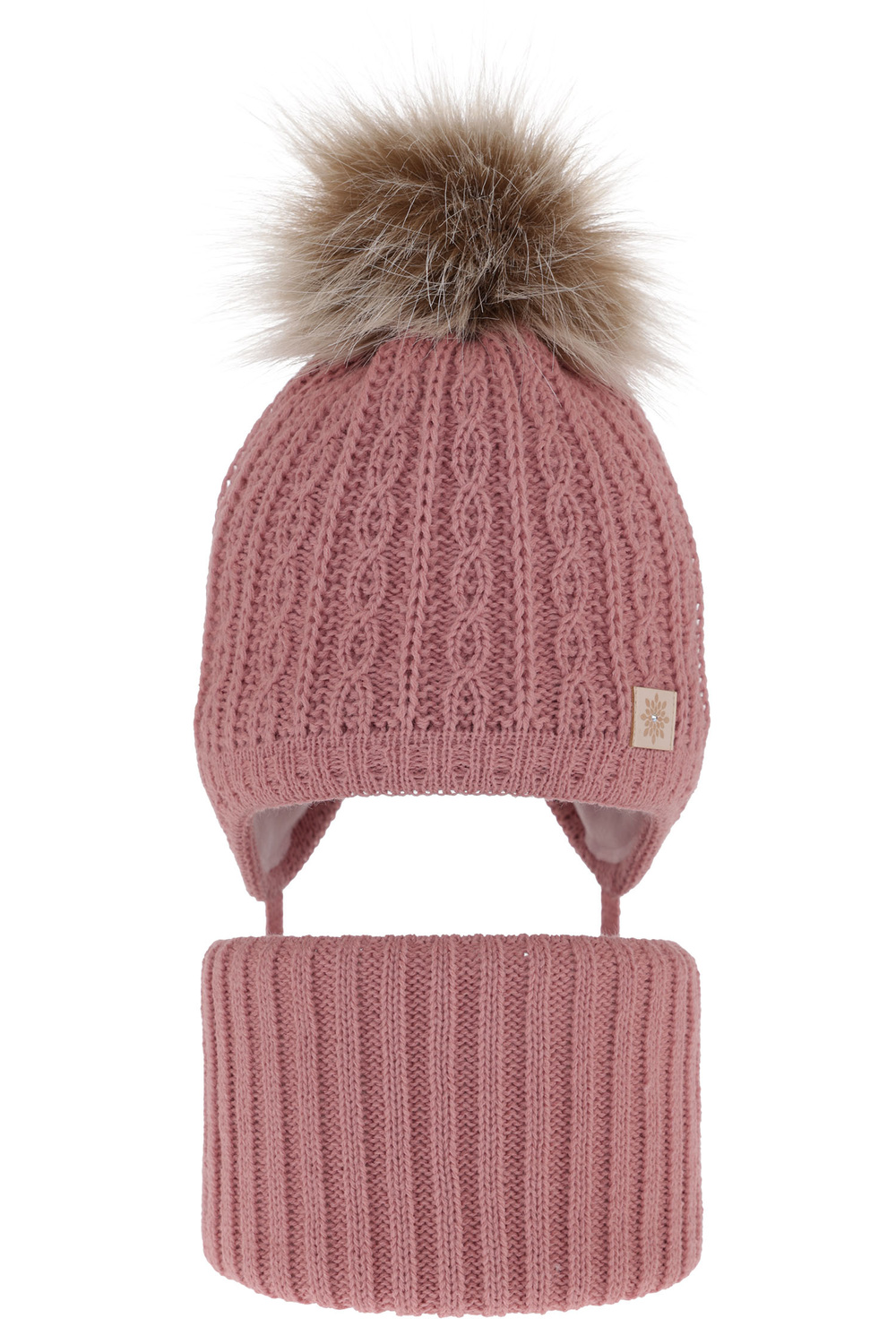 Ensemble d'hiver fille: bonnet et snood, rose, avec pompon, Passa