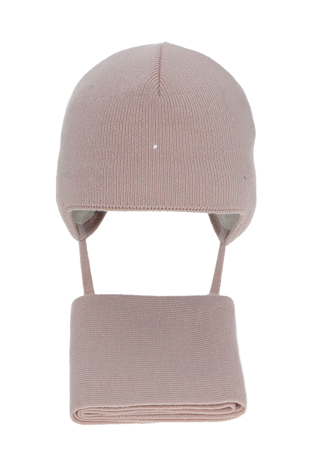 Meisjes winter set muts en sjaal, roze, met bindkoorden, Moli