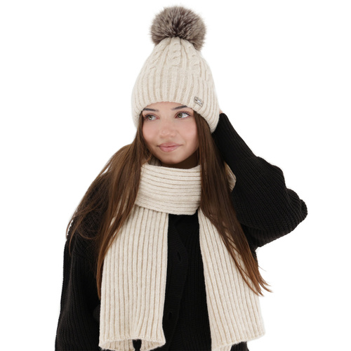 Dames winter set (muts en sjaal), lichtbeige, Lunetta