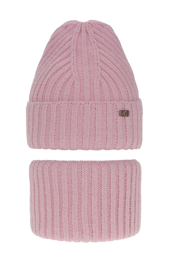 Meisjes winter set muts en buissjaal, roze, Valentine