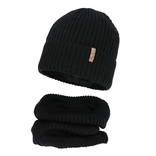 Meisjes winter set (muts en buissjaal) gevoerd met fleece, zwart, met merinowol, Odette