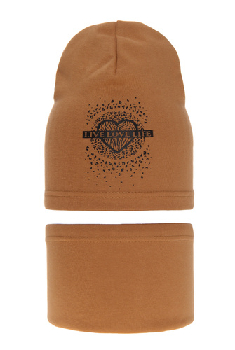 Meisjes herfst/lente set muts en buissjaal, camel, gevoerd met katoen, Esmeralda
