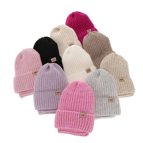 Ensemble d'hiver fille: bonnet et snood, rose, avec laine mérinos, Karmina