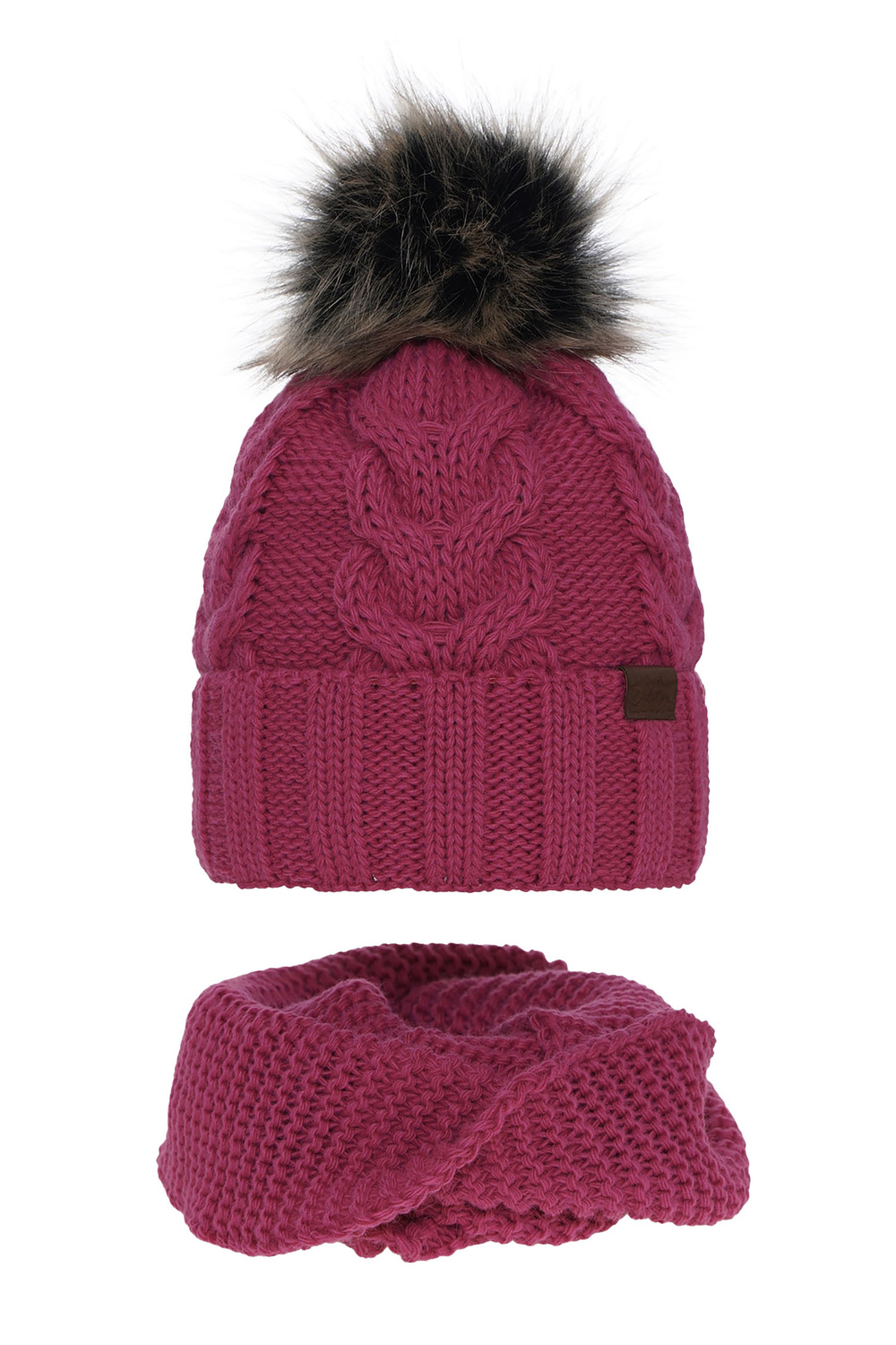 Ensemble d'hiver fille: bonnet et snood, rose, avec pompon, Torina