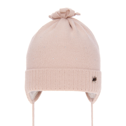 Meisjes herfst/lente muts, beige, met bindkoorden, Oliwka