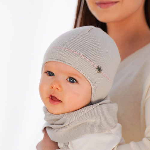 Ensemble d'hiver fille: bonnet et écharpe, beige, avec liens, Elina
