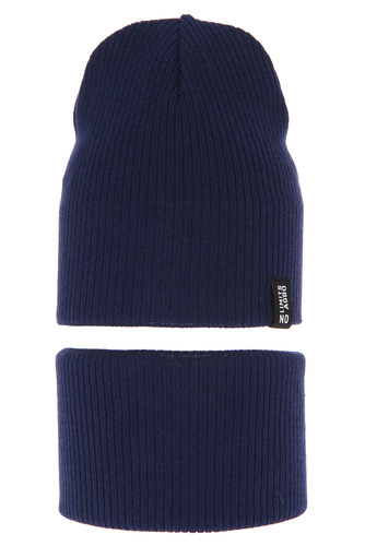 Jongens herfst/lente set (muts en buissjaal), met katoen, marineblauw, Tunis