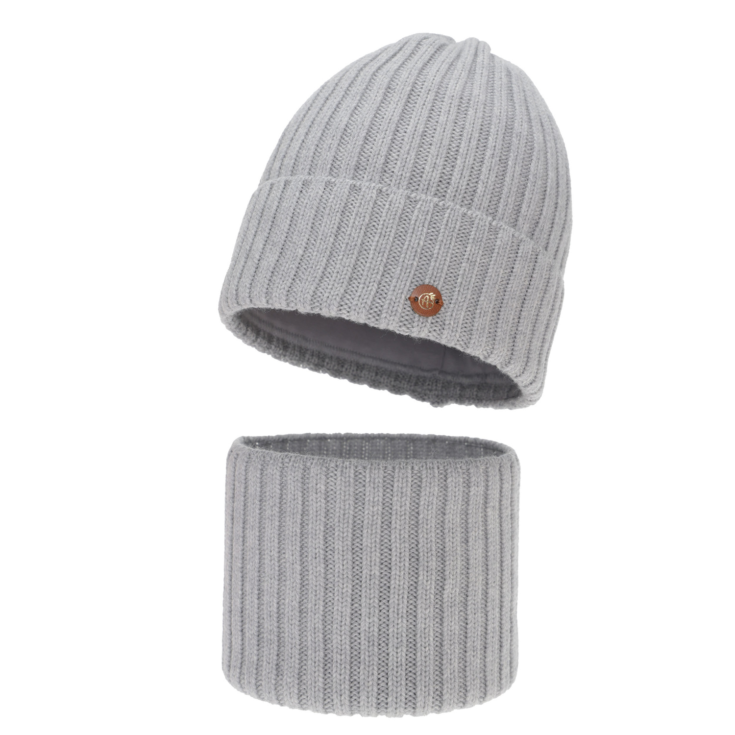 Meisjes winter set (muts en buissjaal), beige, 100% merino wol, gevoerd met katoen, Vanira