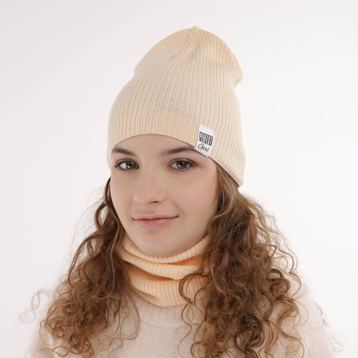 Meisjes herfst/lente set muts en buissjaal, met katoen, moreel, Farinka