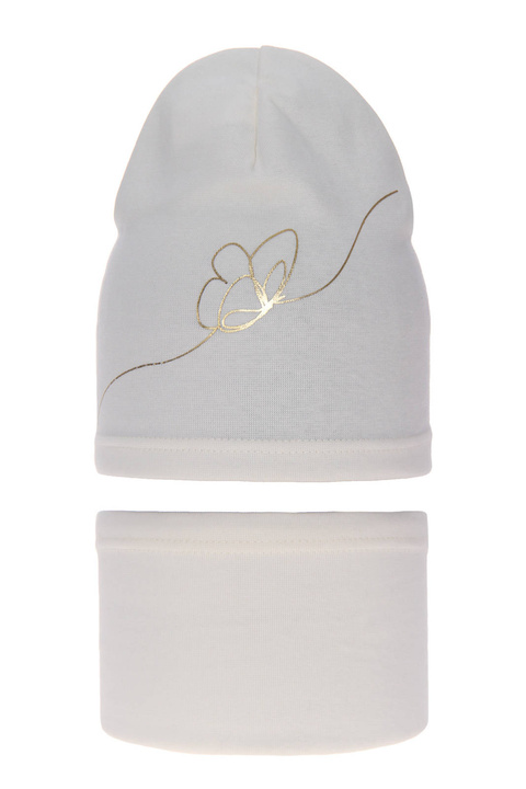Meisjes herfst/lente set muts en buissjaal, kremowy, katoenen, Jula