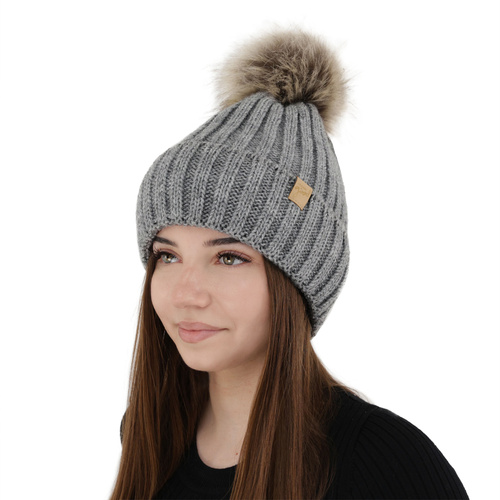 Bonnet d'hiver femme, hiver, gris, avec pompon, Europa