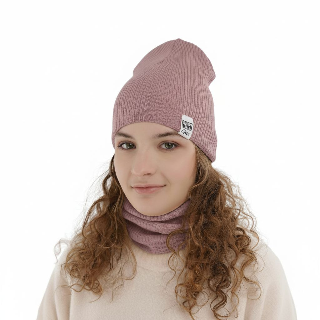 Meisjes herfst/lente set muts en buissjaal, met katoen, amarant, Farinka