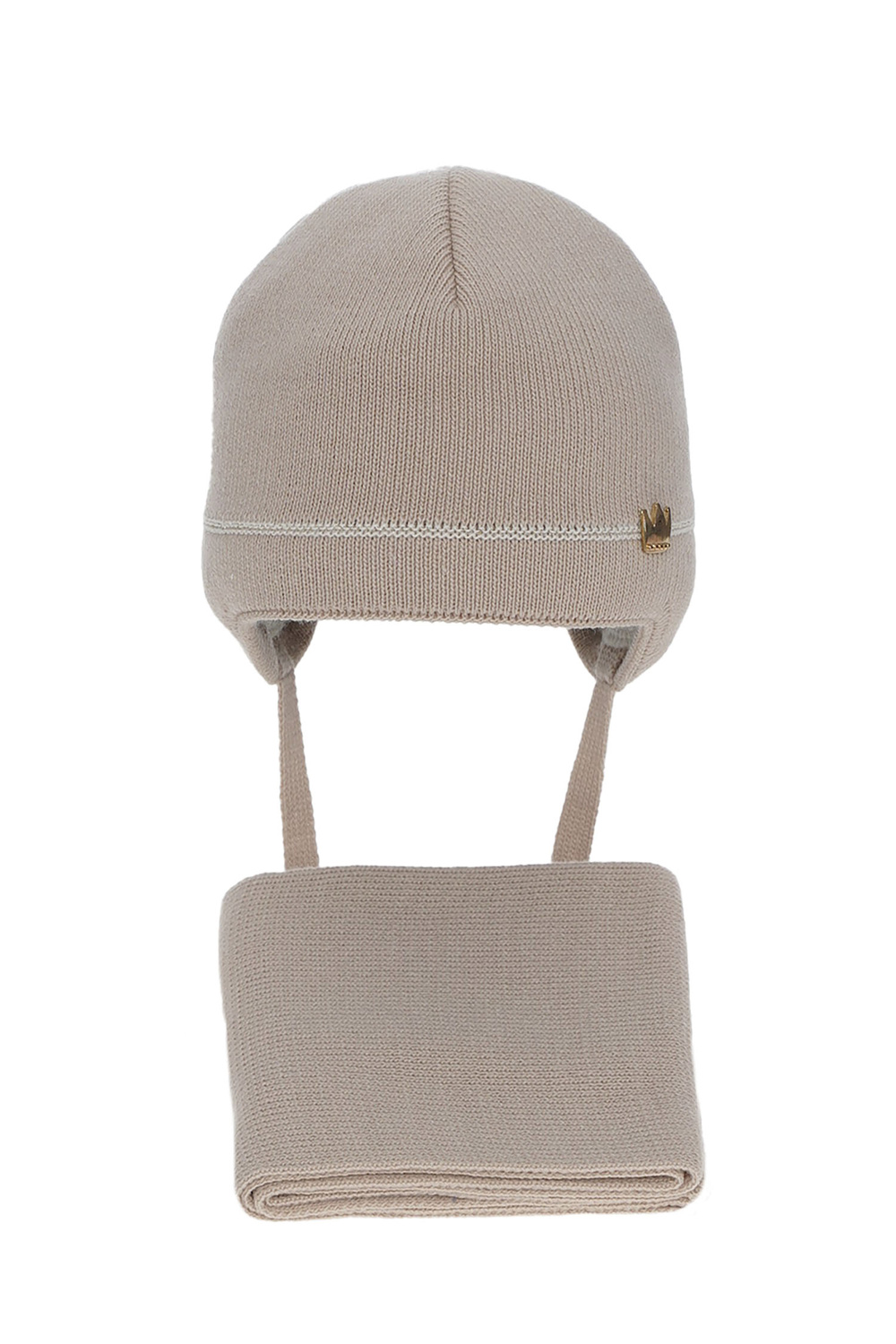 Ensemble d'hiver fille: bonnet et écharpe, beige, avec liens, Elina