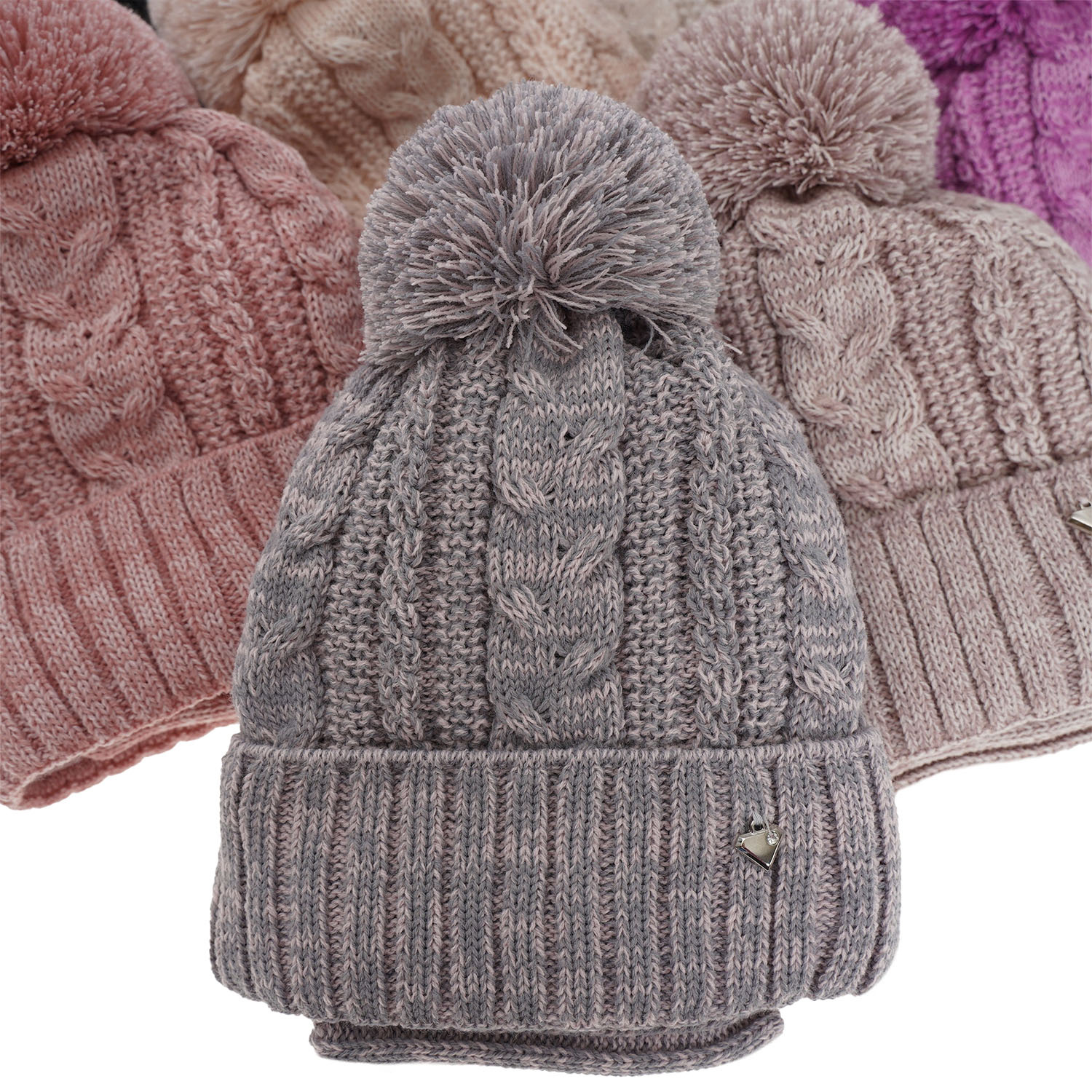 Meisjes winter set muts en sjaal, bruin, met garen pompon, Maroko