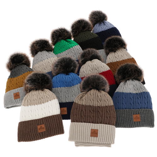 Ensemble d'hiver garçon: bonnet et snood, bleu, avec pompon, Luxor