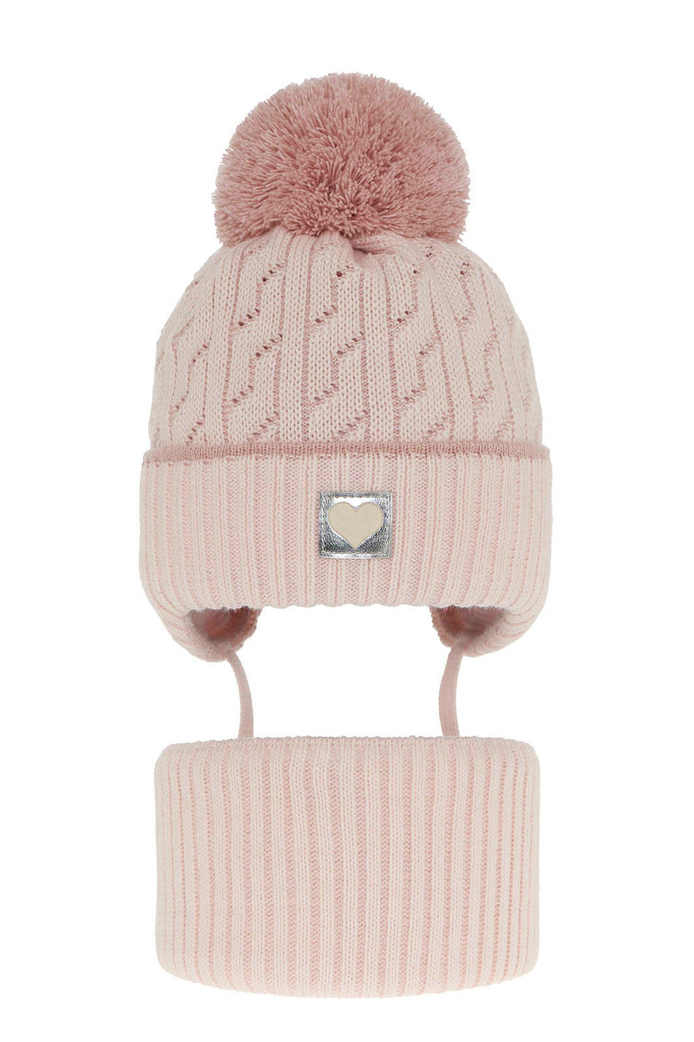 Ensemble d'hiver fille: bonnet et snood, rose, avec pompon, Natka