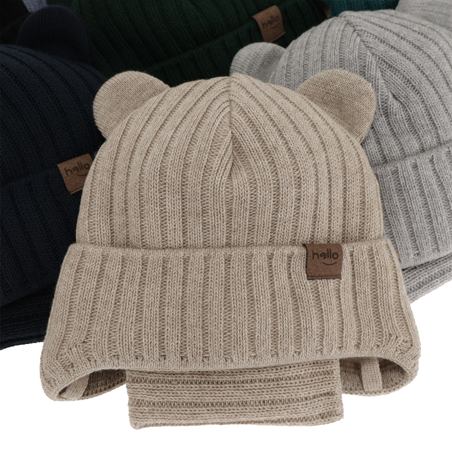 Ensemble d'hiver garçon: bonnet et snood, gris, avec liens, Ferven