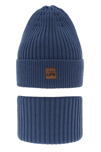 Ensemble d'hiver garçon: bonnet et snood, bleu, Basilio