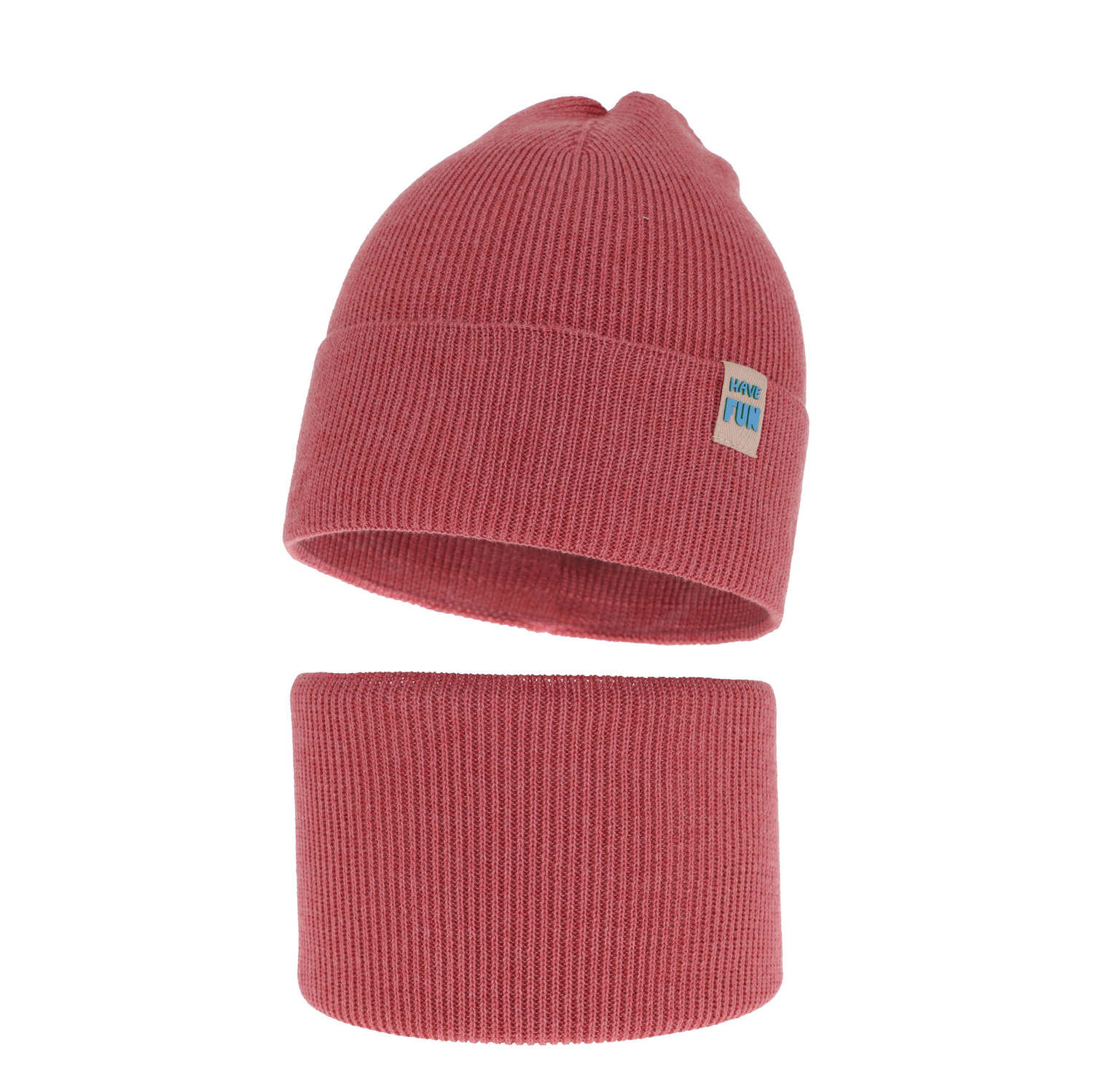 Ensemble automne/printemps garçon: bonnet et snood, met katoen, corail, Ottavio