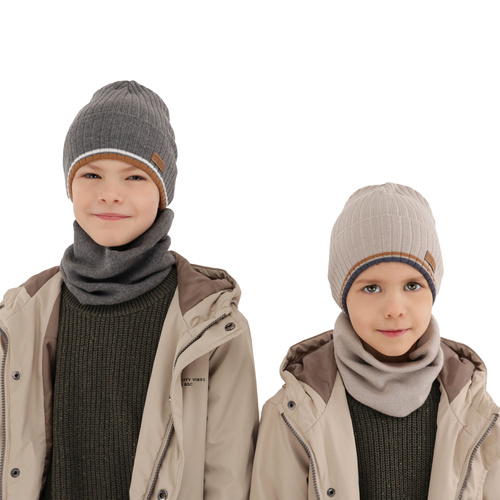 Ensemble automne/printemps garçon: bonnet et snood, met katoen, beige, London