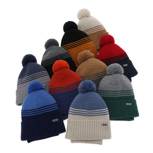 Ensemble d'hiver garçon: bonnet et snood, bleu marine, avec pompon, Pallas