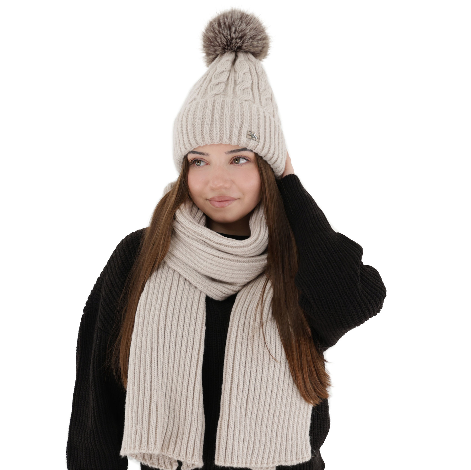 Dames winter set: muts en sjaal, beige, Lunetta