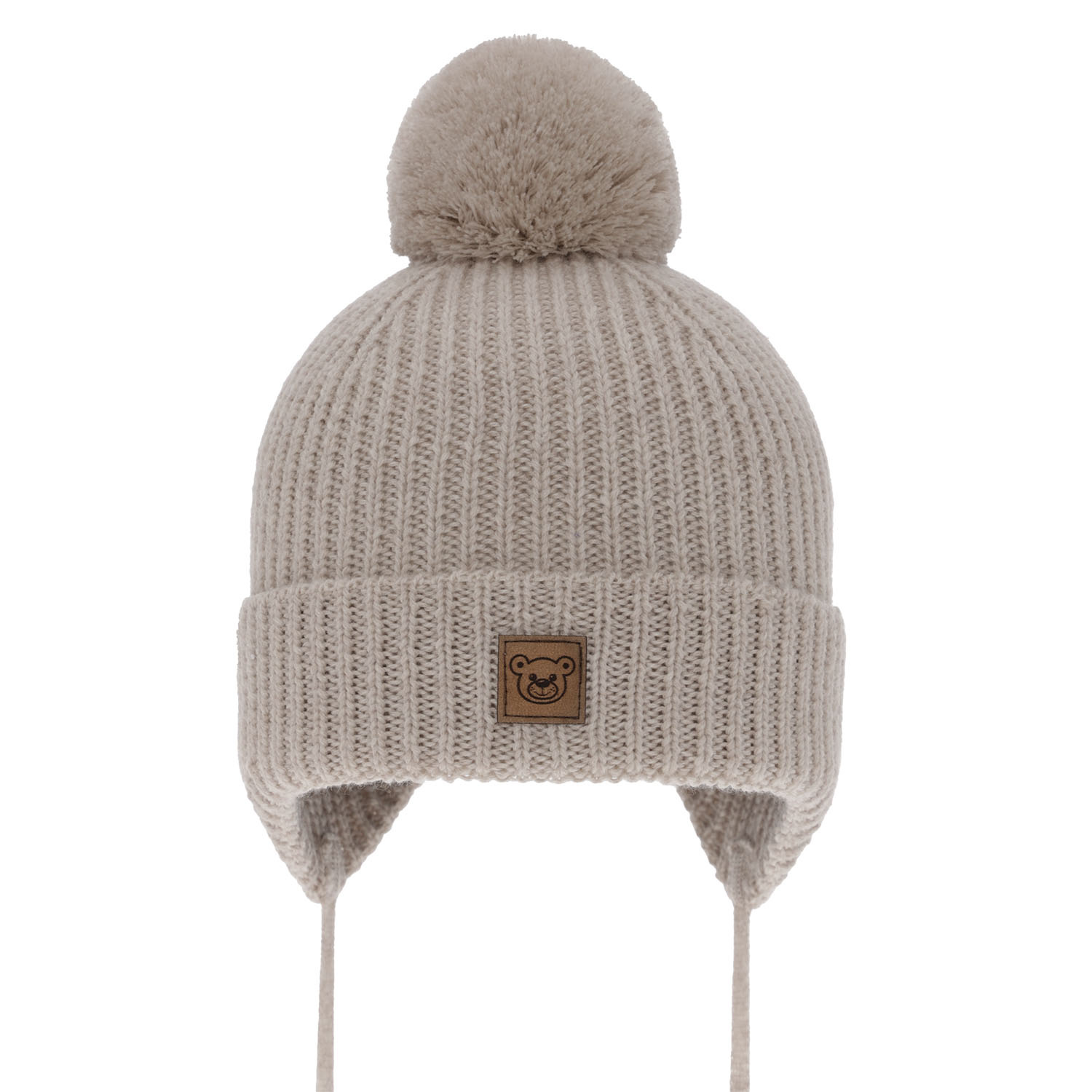 Bonnet d'hiver garçon, beige, avec laine mérinos, doublé de polaire, avec liens, Tacco