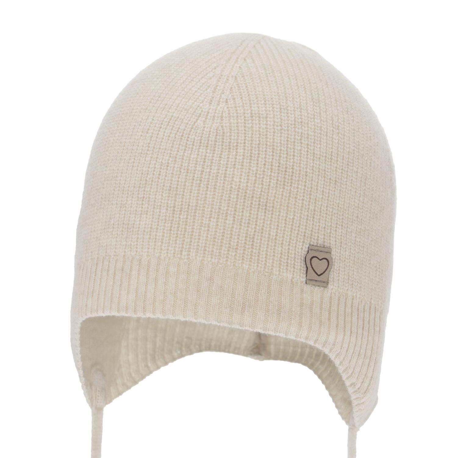 Meisjes herfst/lente muts, donkerbeige, met merinowol en kasjmier, met bindkoorden, Orida