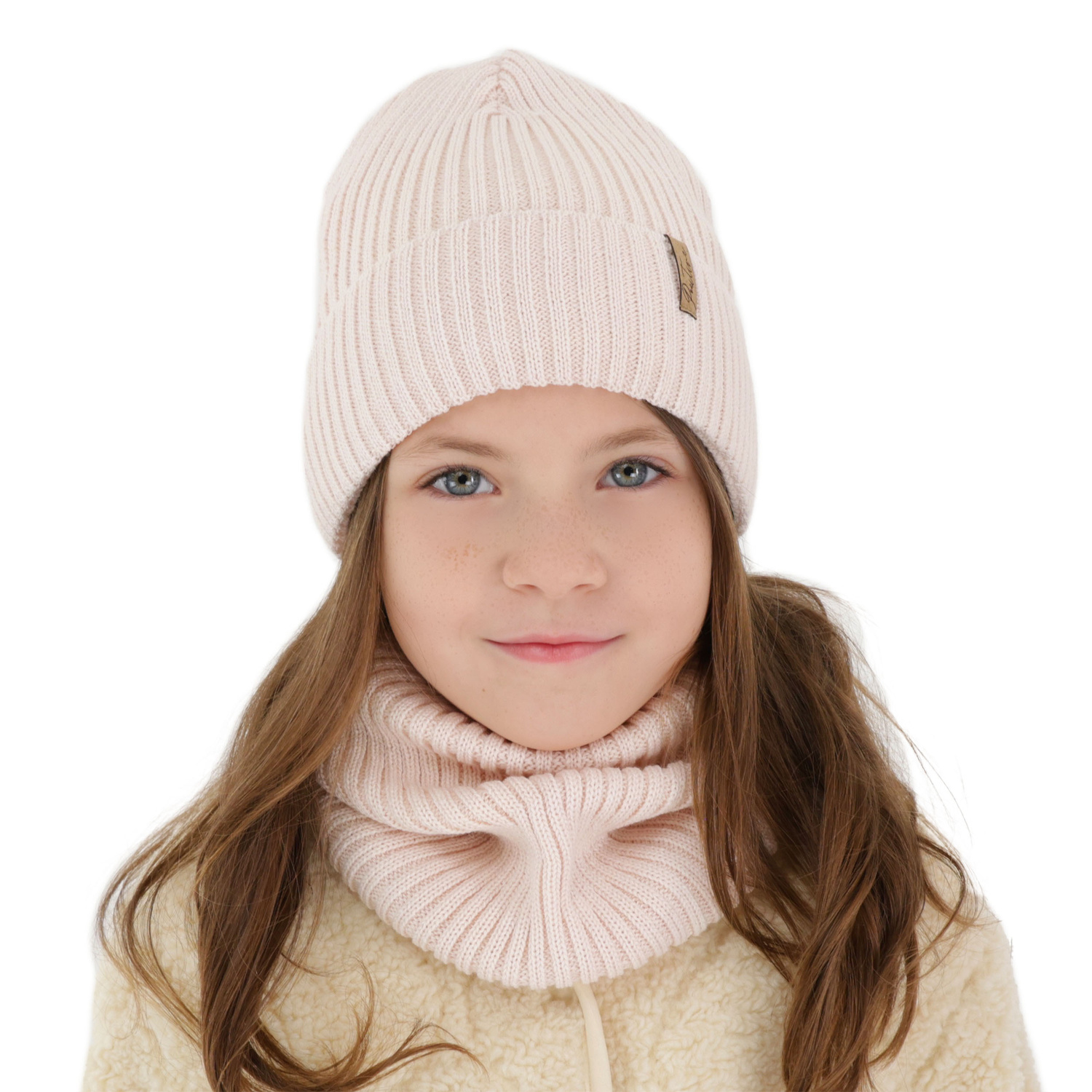 Meisjes winter set (muts en buissjaal) gevoerd met fleece, amarant, met merinowol, Odette