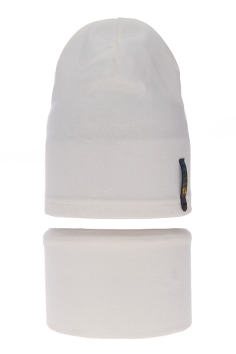 Meisjes herfst/lente set muts en buissjaal, crème, katoenen, Flores