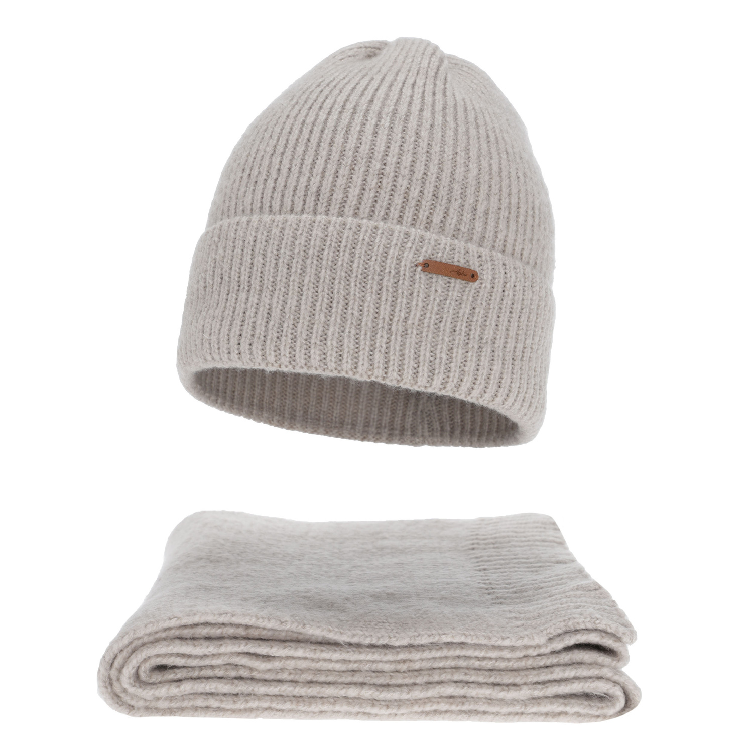 Dames winter set: muts en sjaal, beige, met merinowol, Seala