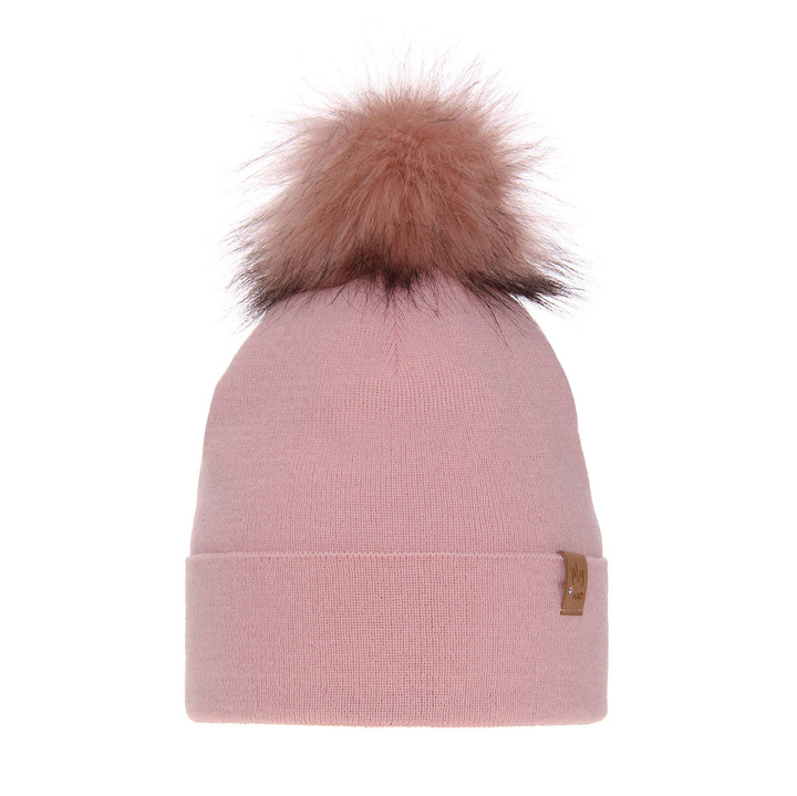 Dames wintermuts, roze, met garen pompon, Kalia