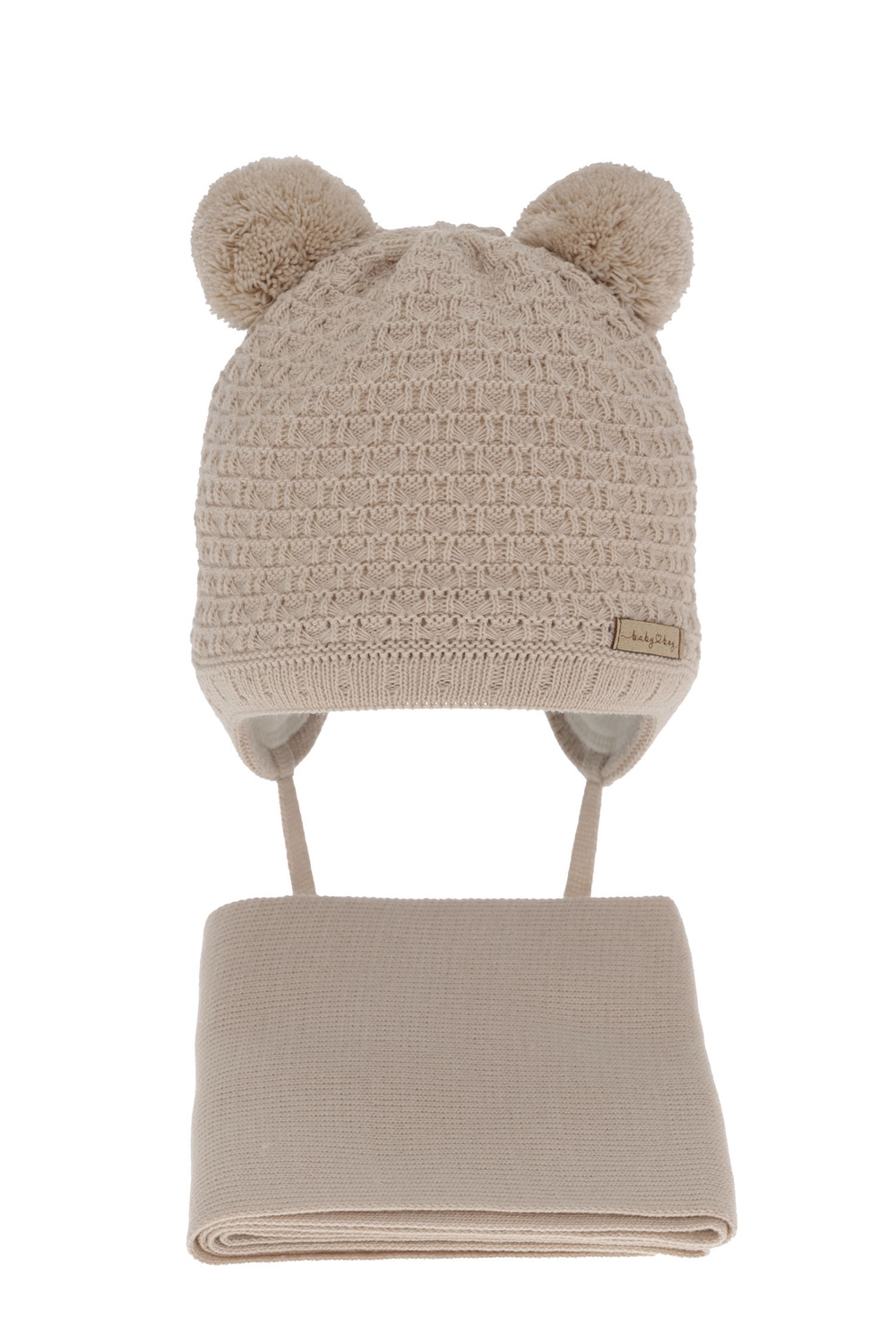 Ensemble d'hiver garçon: bonnet et écharpe, beige, avec deux pompons, Franki