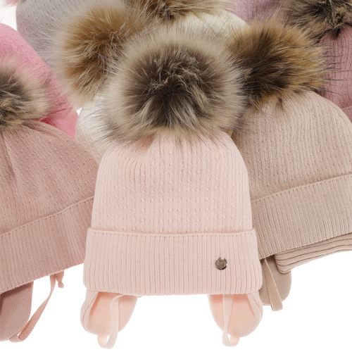 Ensemble d'hiver fille: bonnet et snood, rose, avec pompon, Debra