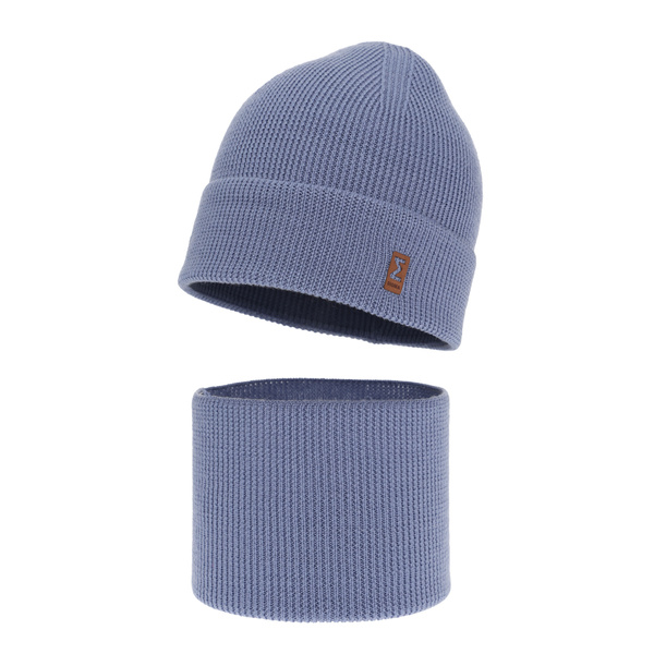 Ensemble automne/printemps garçon: bonnet et snood, bleu, avec laine mérinos, Bruce