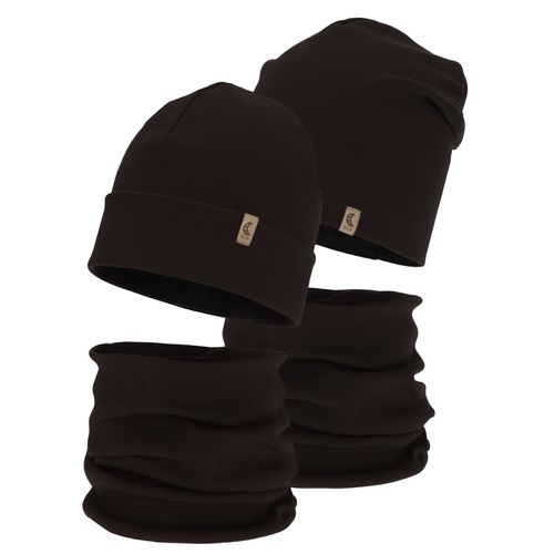 Meisjes herfst/lente set (muts en buissjaal), katoen, donkerbruin, Bravura
