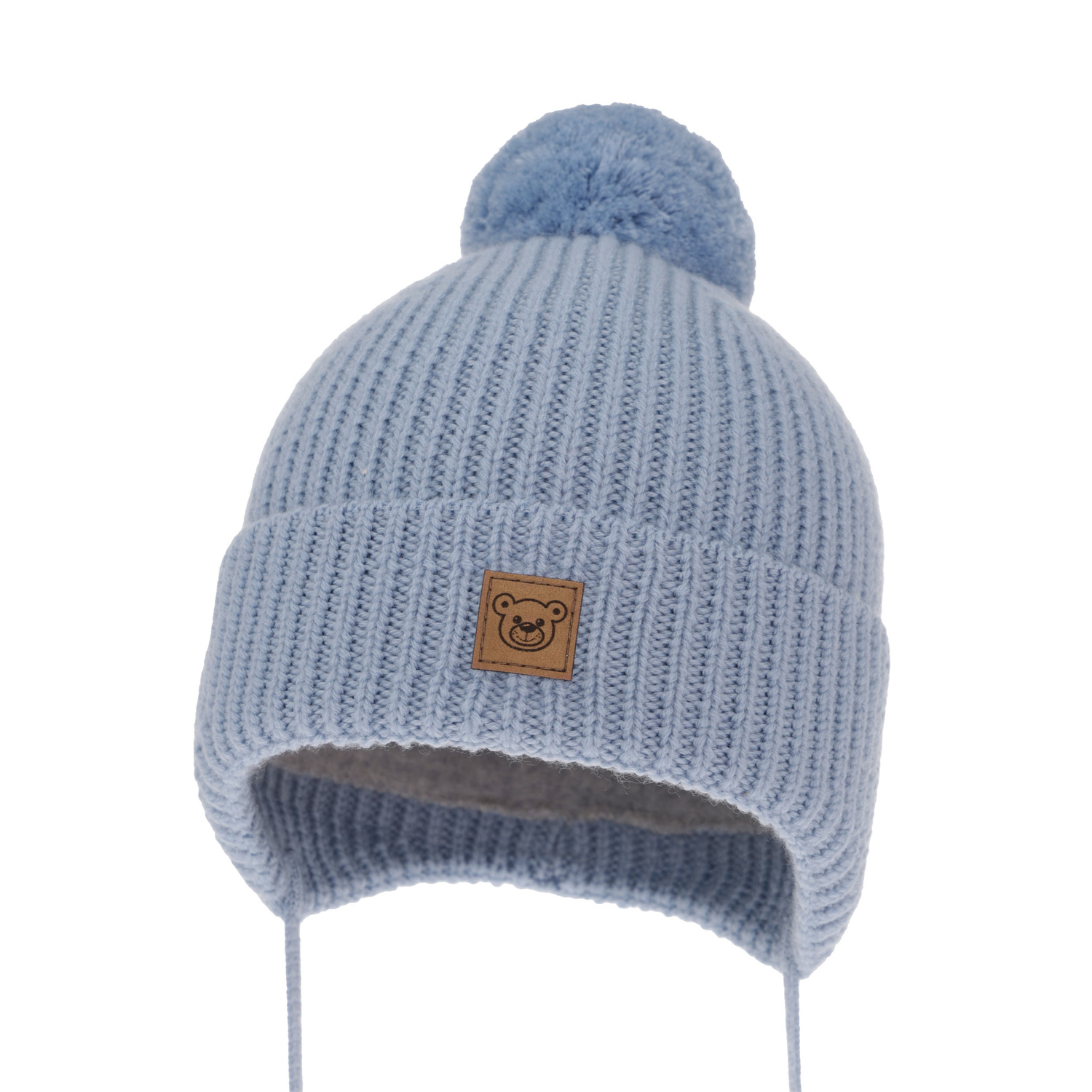 Bonnet d'hiver garçon, bleu, avec laine mérinos, doublé de coton, avec liens, Tacco