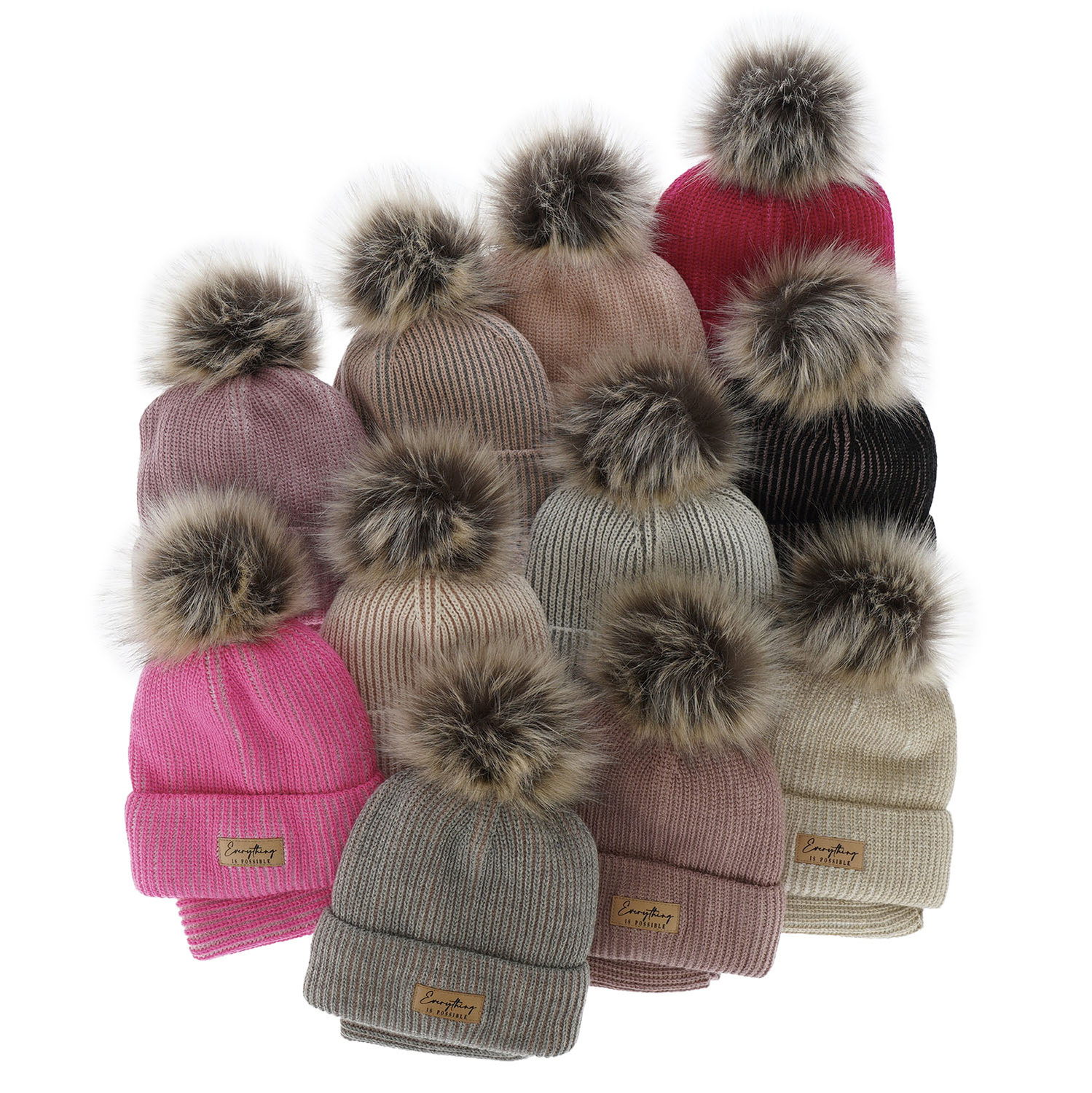 Ensemble d'hiver fille: bonnet et snood, gris, avec pompon, Floryda