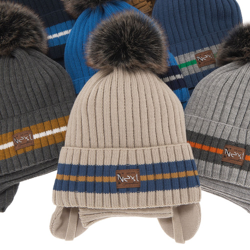 Ensemble d'hiver garçon: bonnet et snood, gris clair, avec pompon, Echo