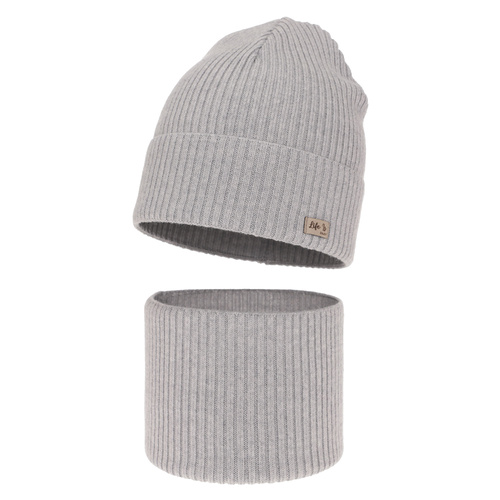 Ensemble automne/printemps fille: bonnet et snood, gris, avec laine mérinos, Itra