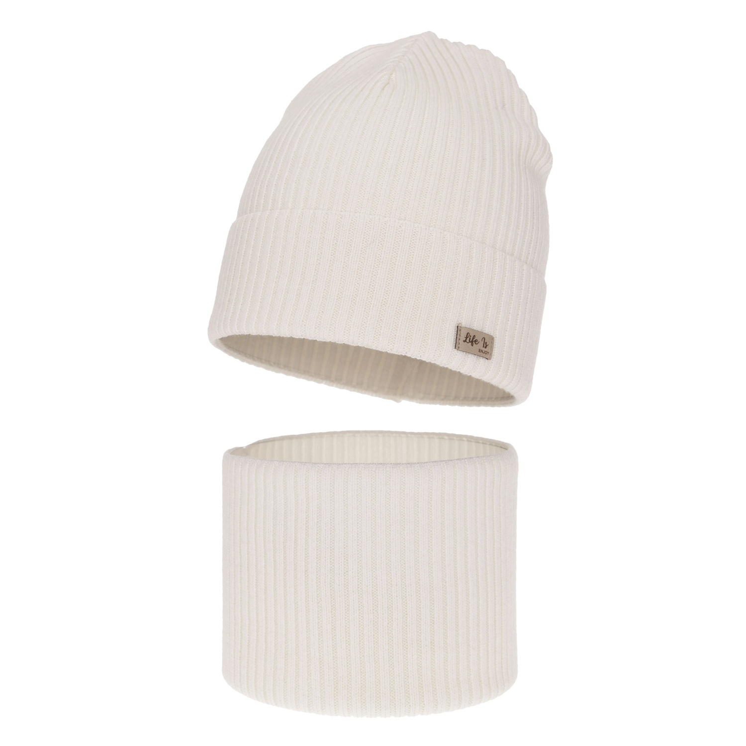 Ensemble automne/printemps fille: bonnet et snood, blanc, avec laine mérinos, Itra