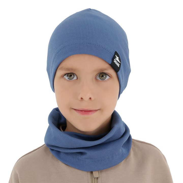 Ensemble automne/printemps garçon: bonnet et snood, bleu, Rumel