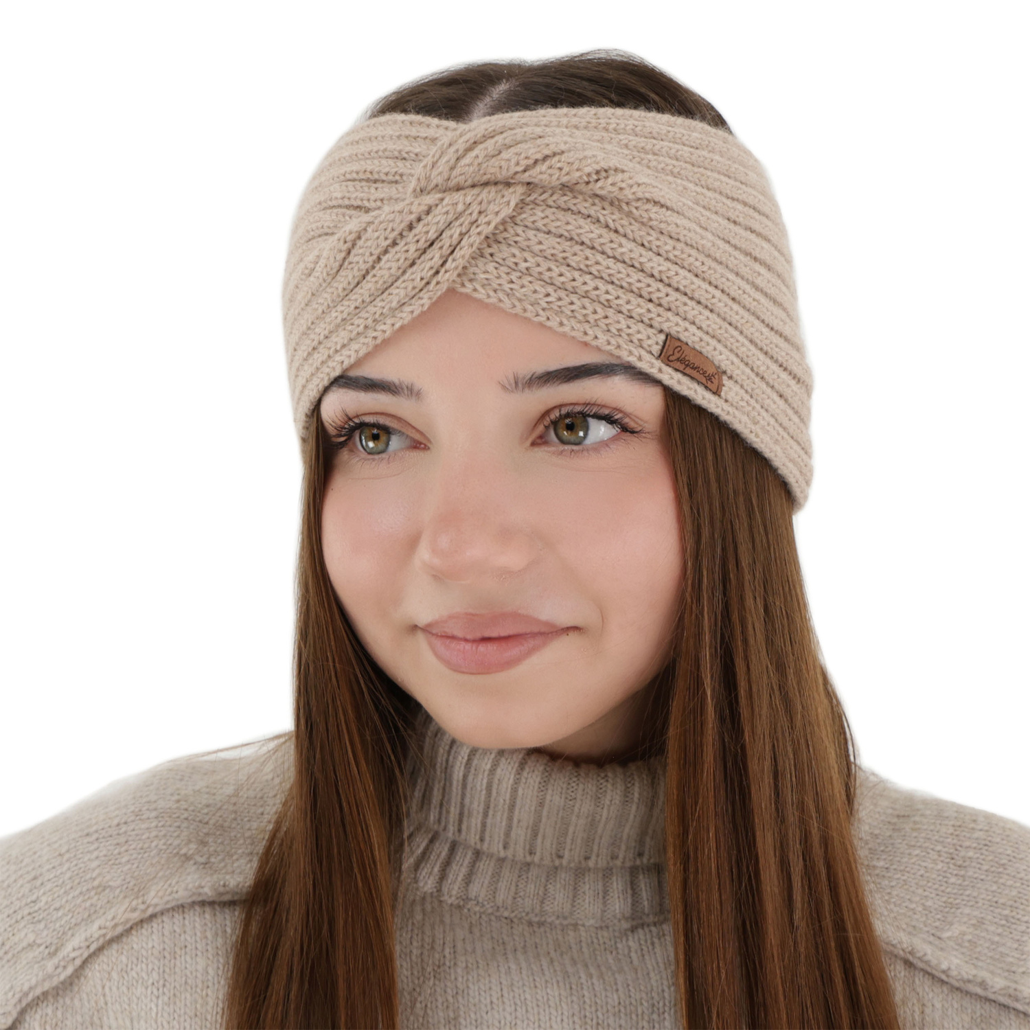 Dames winter hoofdband, beige, 100% Merino Wol, Veka