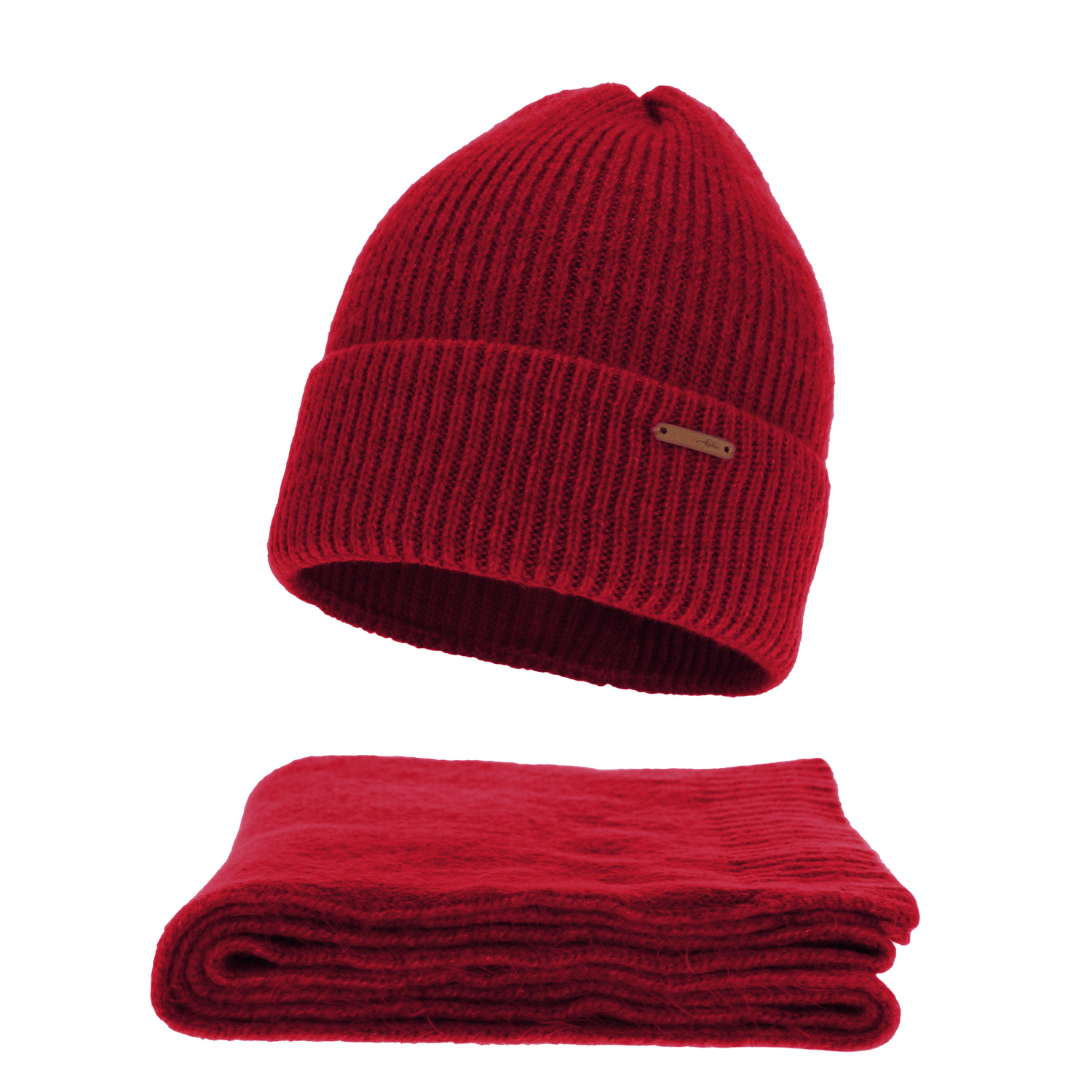 Dames winter set (muts en sjaal), rood, met merinowol, Seala