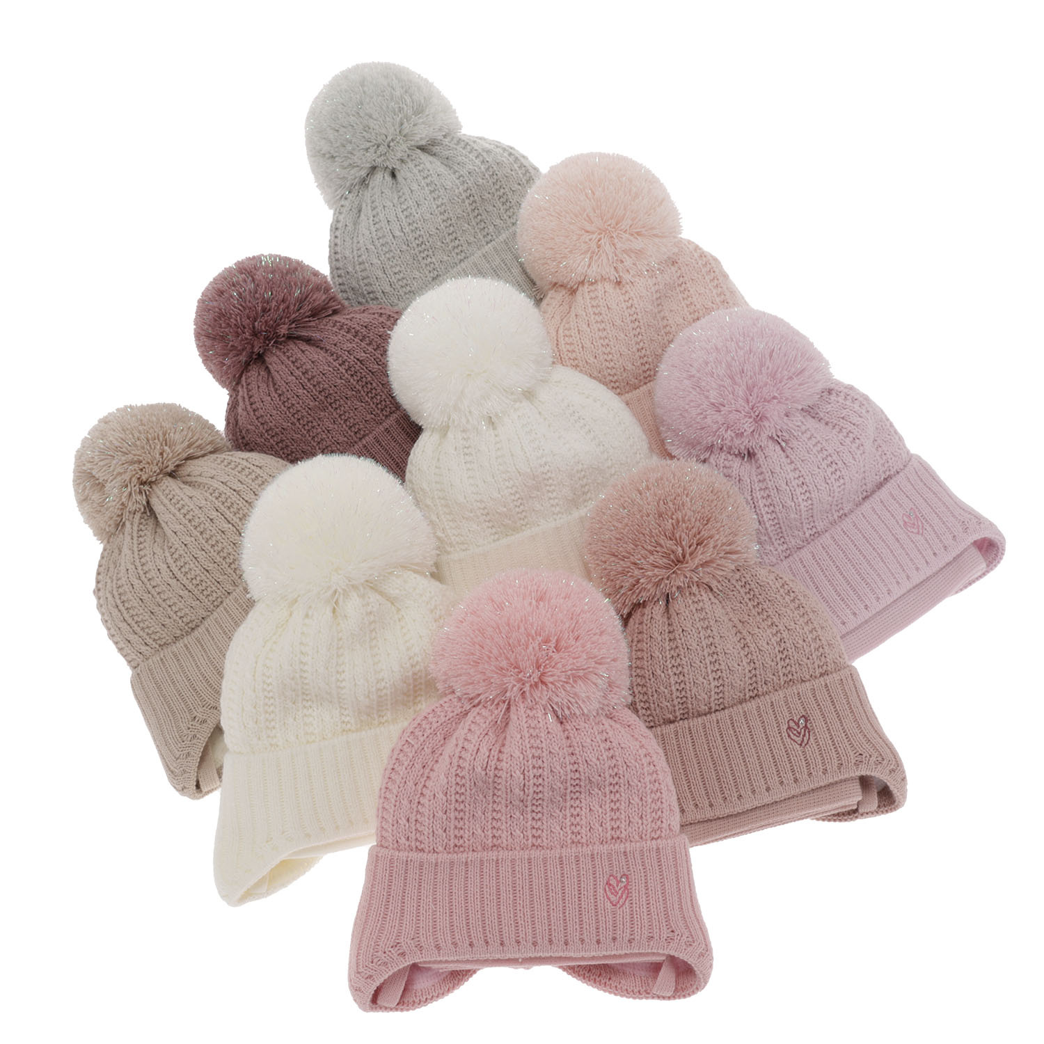 Ensemble d'hiver fille: bonnet et écharpe, crème, avec liens, avec pompon, Marisa