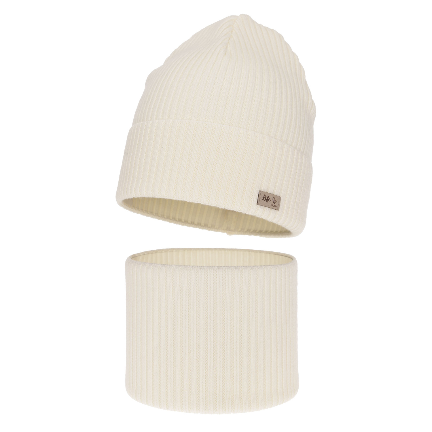 Ensemble automne/printemps fille: bonnet et snood, crème, Avec laine mérinos, Itra