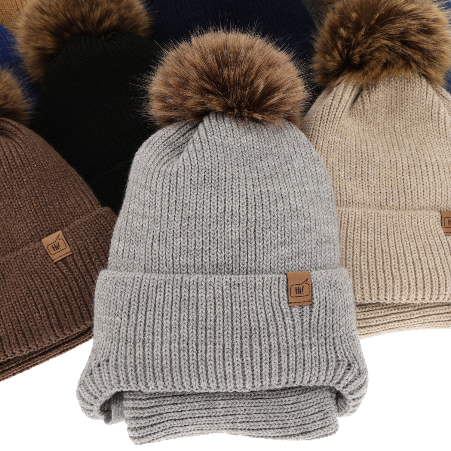 Ensemble d'hiver garçon: bonnet et snood, gris clair, avec pompon, avec liens, Zico